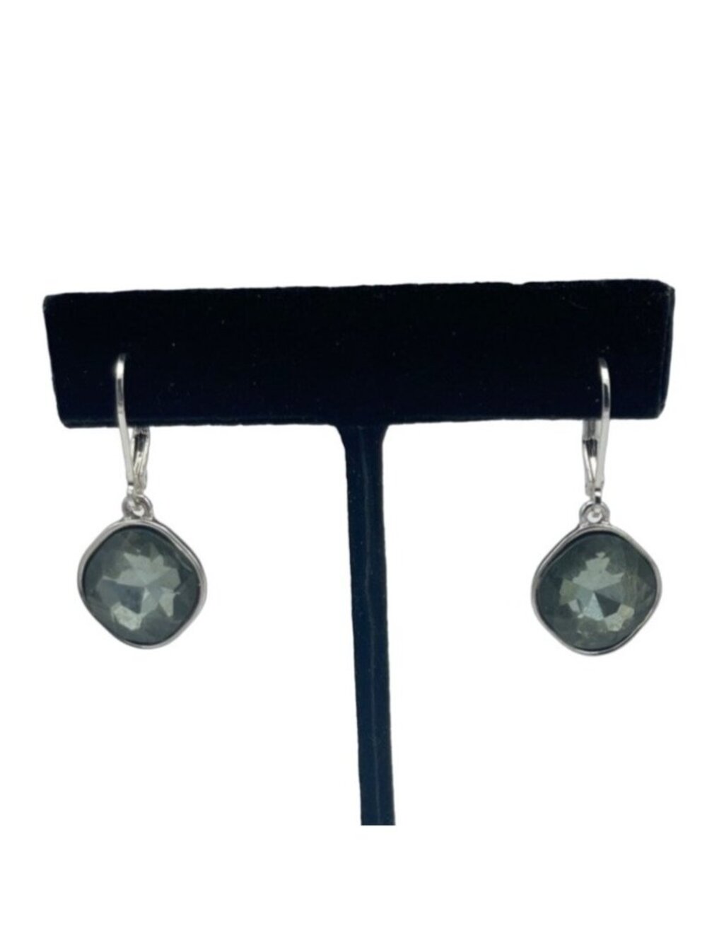 Sterling Silver Drop Earrings With Pale Green Faceted Stones Pre-Owned Elegant - Picture 1 of 6